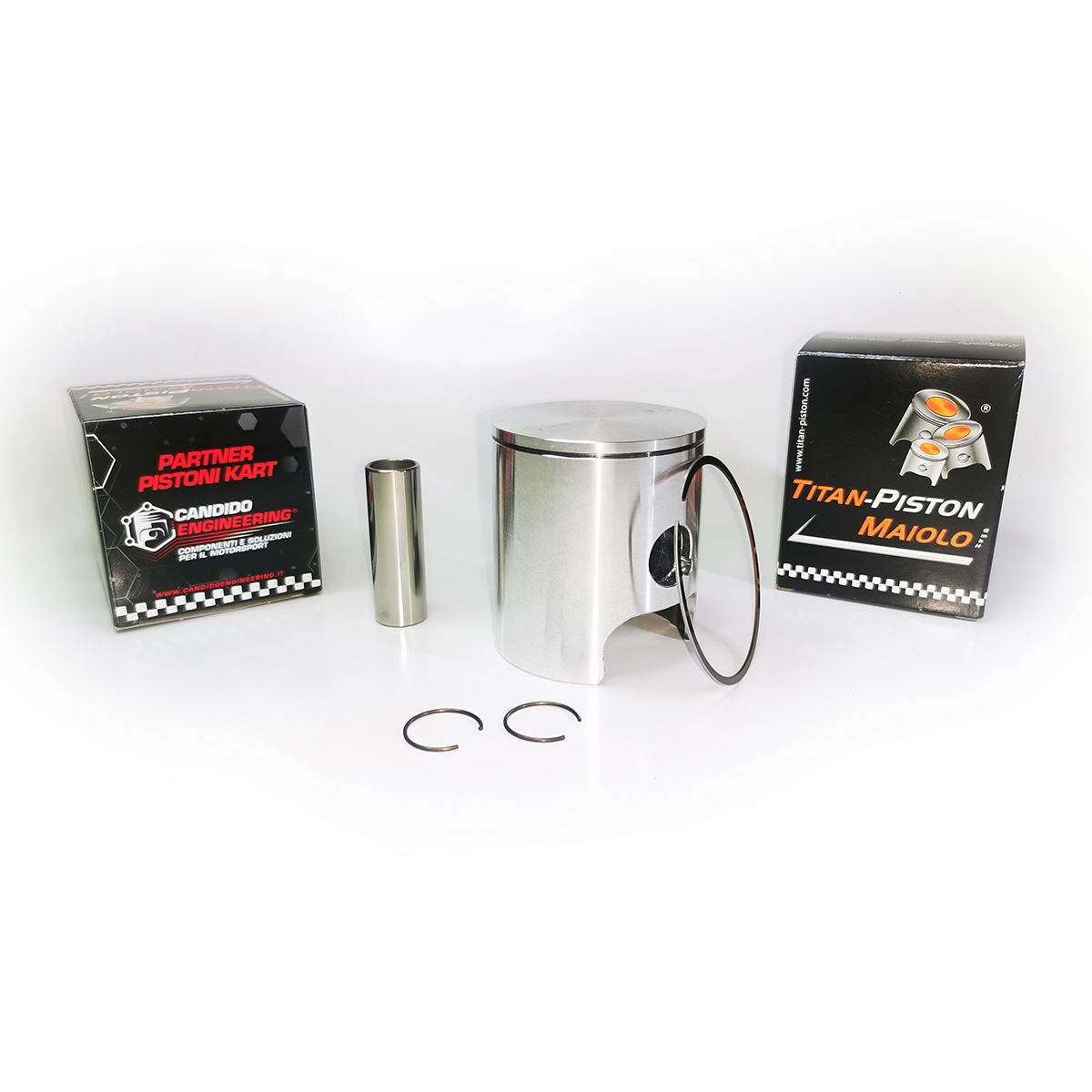 Pistone Racing Motore Kart TM KZ R1-R2-R3 Versione Flat Head/Testa Piatta  Completo di Fascia 0.8mm, Spinotto e Fermi Spinotto